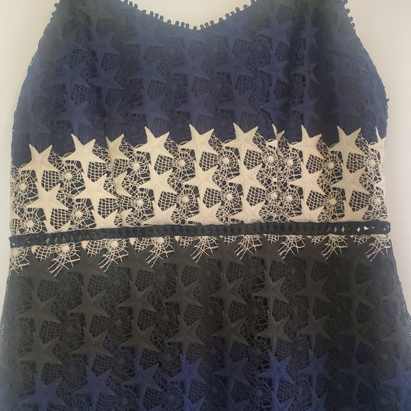 BEBE Size 10 Stars & Stripes adjustable straps empire waist crochet mini dress - Picture 5 of 10